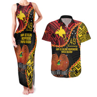 Personalised Papua New Guinea 49th Anniversary Couples Matching Tank Maxi Dress and Hawaiian Shirt Hapi De bilong Indipendens Papua Niugini LT9 Black - Polynesian Pride