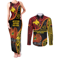 Personalised Papua New Guinea 49th Anniversary Couples Matching Tank Maxi Dress and Long Sleeve Button Shirt Hapi De bilong Indipendens Papua Niugini LT9 Black - Polynesian Pride