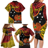 Personalised Papua New Guinea 49th Anniversary Family Matching Long Sleeve Bodycon Dress and Hawaiian Shirt Hapi De bilong Indipendens Papua Niugini LT9 - Polynesian Pride