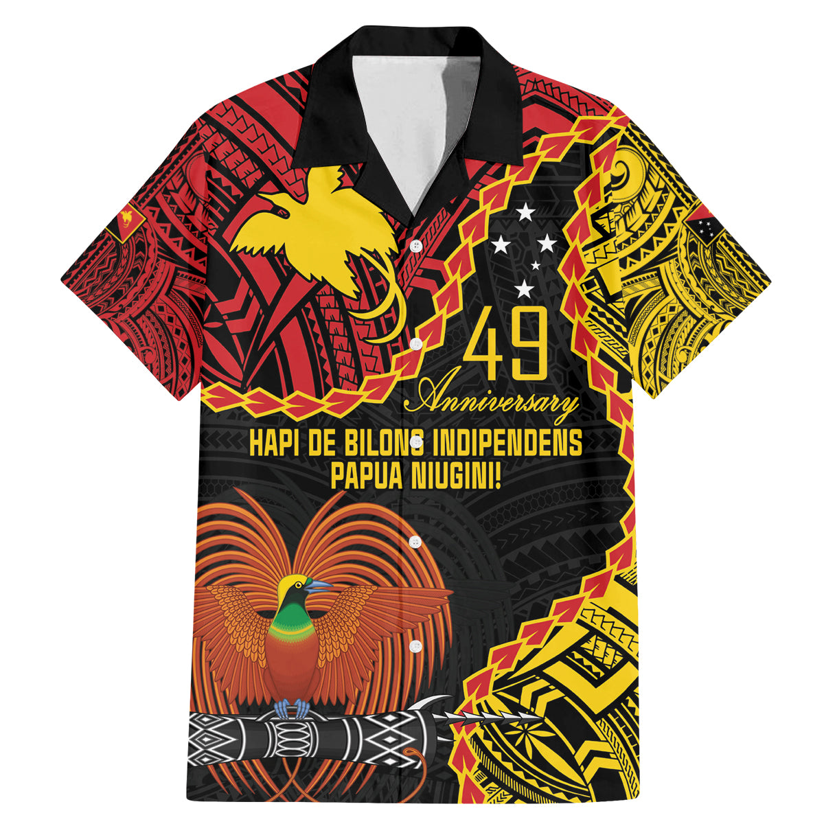 Personalised Papua New Guinea 49th Anniversary Family Matching Mermaid Dress and Hawaiian Shirt Hapi De bilong Indipendens Papua Niugini LT9 Dad's Shirt - Short Sleeve Black - Polynesian Pride
