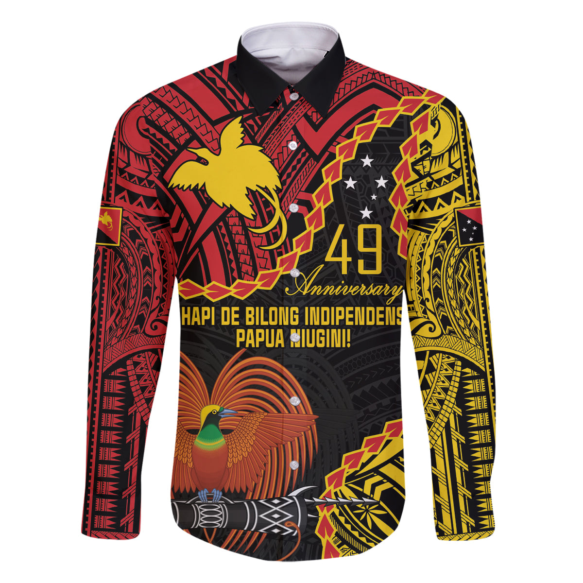 Personalised Papua New Guinea 49th Anniversary Family Matching Mermaid Dress and Hawaiian Shirt Hapi De bilong Indipendens Papua Niugini LT9 Dad's Shirt - Long Sleeve Black - Polynesian Pride