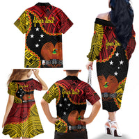 Personalised Papua New Guinea 49th Anniversary Family Matching Off The Shoulder Long Sleeve Dress and Hawaiian Shirt Hapi De bilong Indipendens Papua Niugini LT9 - Polynesian Pride