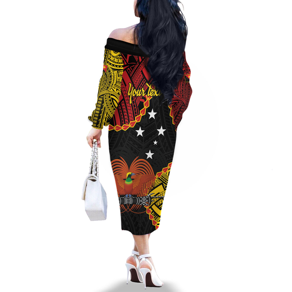 Personalised Papua New Guinea 49th Anniversary Family Matching Off The Shoulder Long Sleeve Dress and Hawaiian Shirt Hapi De bilong Indipendens Papua Niugini LT9 - Polynesian Pride