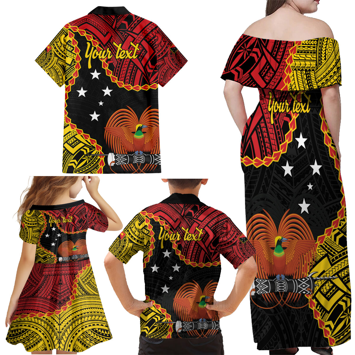 Personalised Papua New Guinea 49th Anniversary Family Matching Off Shoulder Maxi Dress and Hawaiian Shirt Hapi De bilong Indipendens Papua Niugini LT9 - Polynesian Pride