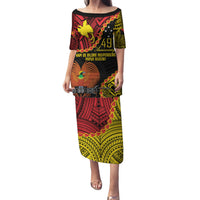 Personalised Papua New Guinea 49th Anniversary Family Matching Puletasi and Hawaiian Shirt Hapi De bilong Indipendens Papua Niugini LT9 Mom's Dress Black - Polynesian Pride