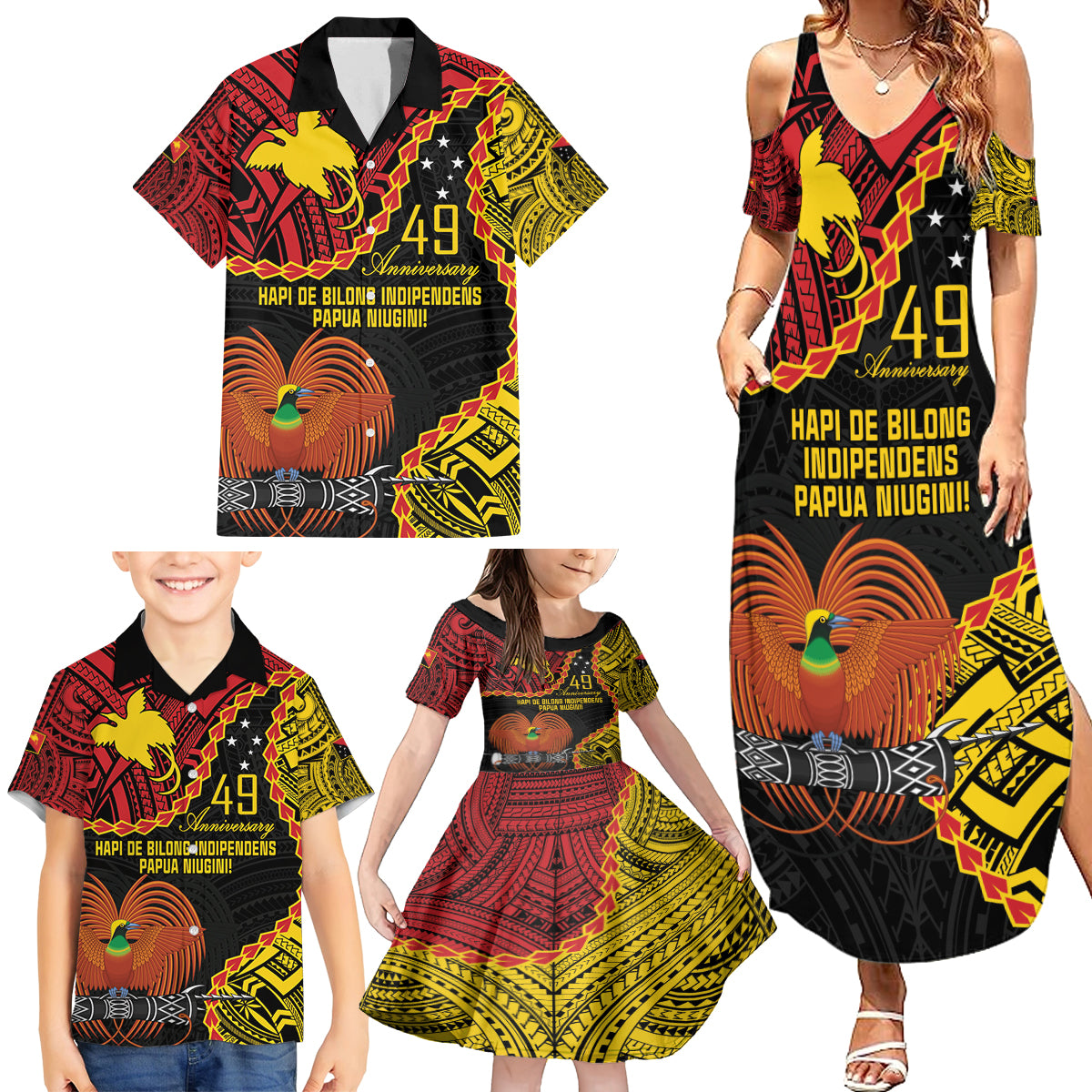 Personalised Papua New Guinea 49th Anniversary Family Matching Summer Maxi Dress and Hawaiian Shirt Hapi De bilong Indipendens Papua Niugini LT9 - Polynesian Pride