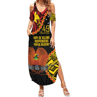 Personalised Papua New Guinea 49th Anniversary Family Matching Summer Maxi Dress and Hawaiian Shirt Hapi De bilong Indipendens Papua Niugini LT9 Mom's Dress Black - Polynesian Pride