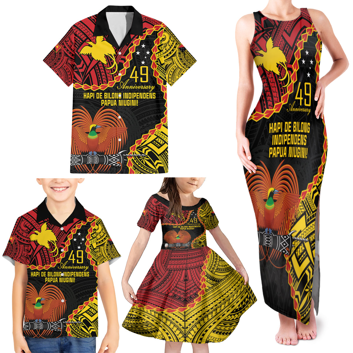 Personalised Papua New Guinea 49th Anniversary Family Matching Tank Maxi Dress and Hawaiian Shirt Hapi De bilong Indipendens Papua Niugini LT9 - Polynesian Pride