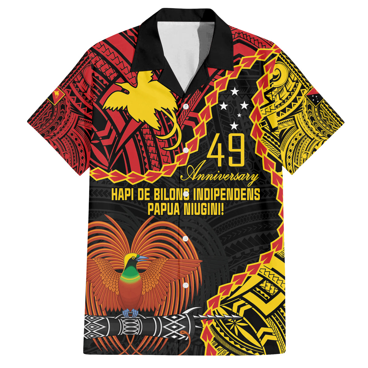 Personalised Papua New Guinea 49th Anniversary Family Matching Tank Maxi Dress and Hawaiian Shirt Hapi De bilong Indipendens Papua Niugini LT9 Dad's Shirt - Short Sleeve Black - Polynesian Pride