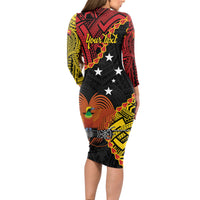 Personalised Papua New Guinea 49th Anniversary Long Sleeve Bodycon Dress Hapi De bilong Indipendens Papua Niugini LT9 - Polynesian Pride