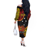 Personalised Papua New Guinea 49th Anniversary Off The Shoulder Long Sleeve Dress Hapi De bilong Indipendens Papua Niugini LT9 - Polynesian Pride