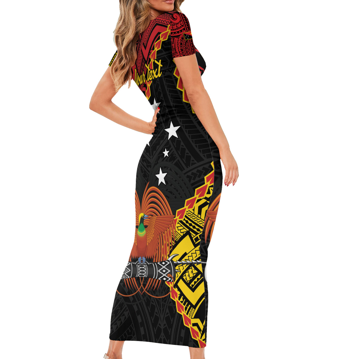 Personalised Papua New Guinea 49th Anniversary Short Sleeve Bodycon Dress Hapi De bilong Indipendens Papua Niugini LT9 - Polynesian Pride