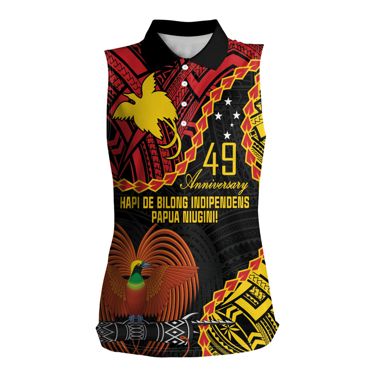 Personalised Papua New Guinea 49th Anniversary Women Sleeveless Polo Shirt Hapi De bilong Indipendens Papua Niugini LT9 Female Black - Polynesian Pride