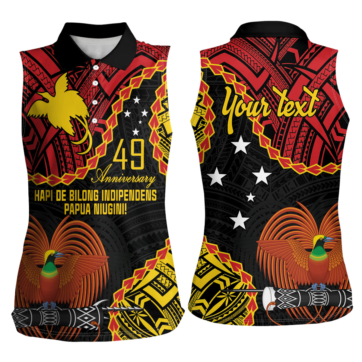 Personalised Papua New Guinea 49th Anniversary Women Sleeveless Polo Shirt Hapi De bilong Indipendens Papua Niugini LT9 - Polynesian Pride
