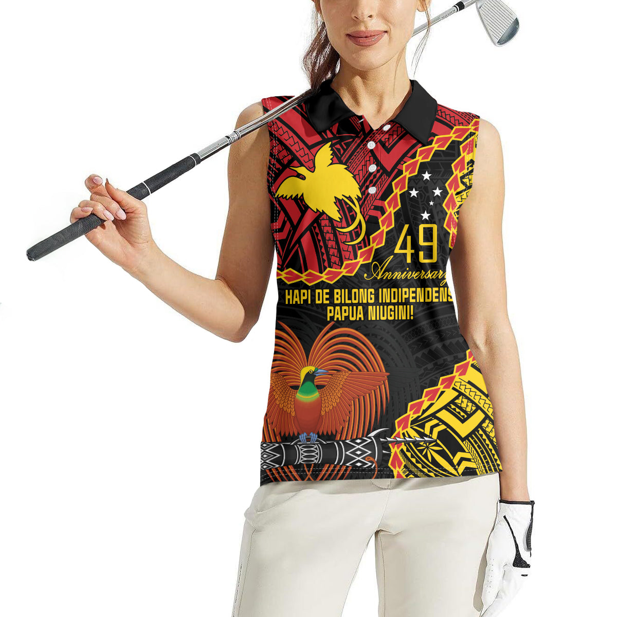 Personalised Papua New Guinea 49th Anniversary Women Sleeveless Polo Shirt Hapi De bilong Indipendens Papua Niugini LT9 - Polynesian Pride