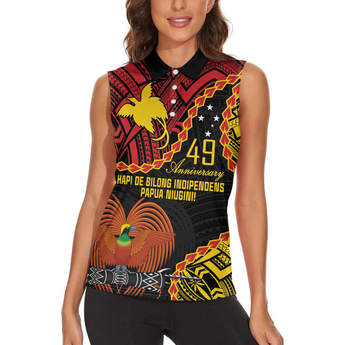 Personalised Papua New Guinea 49th Anniversary Women Sleeveless Polo Shirt Hapi De bilong Indipendens Papua Niugini LT9 - Polynesian Pride