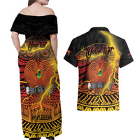 Personalised Papua New Guinea 49th Anniversary Couples Matching Off Shoulder Maxi Dress and Hawaiian Shirt Bird of Paradise Unity In Diversity LT9 - Polynesian Pride