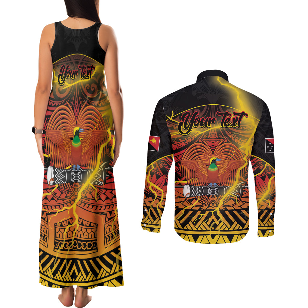 Personalised Papua New Guinea 49th Anniversary Couples Matching Tank Maxi Dress and Long Sleeve Button Shirt Bird of Paradise Unity In Diversity LT9 - Polynesian Pride
