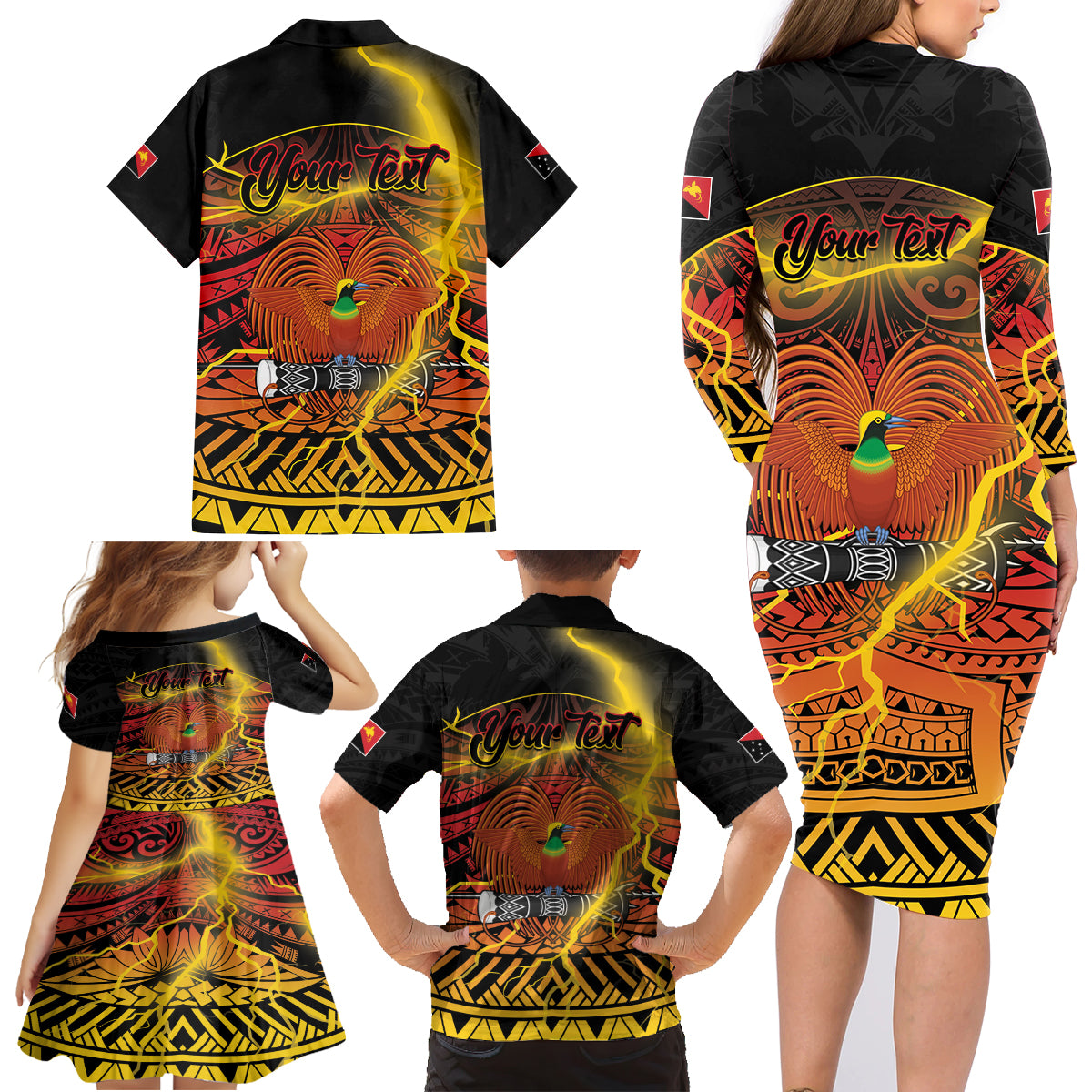 Personalised Papua New Guinea 49th Anniversary Family Matching Long Sleeve Bodycon Dress and Hawaiian Shirt Bird of Paradise Unity In Diversity LT9 - Polynesian Pride
