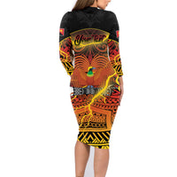 Personalised Papua New Guinea 49th Anniversary Family Matching Long Sleeve Bodycon Dress and Hawaiian Shirt Bird of Paradise Unity In Diversity LT9 - Polynesian Pride
