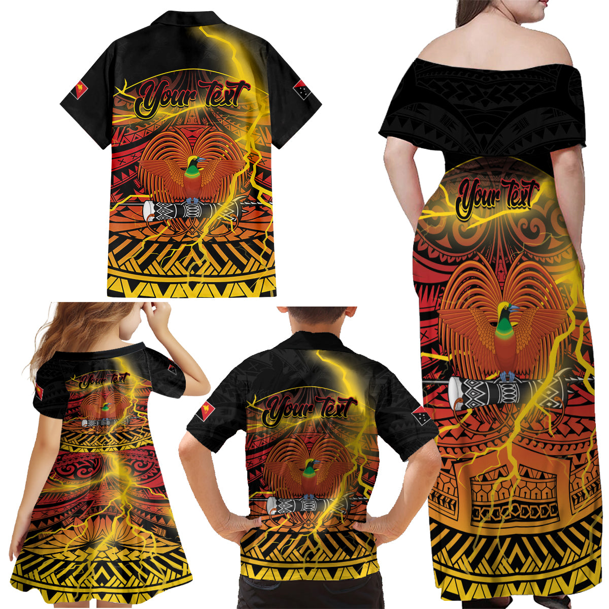 Personalised Papua New Guinea 49th Anniversary Family Matching Off Shoulder Maxi Dress and Hawaiian Shirt Bird of Paradise Unity In Diversity LT9 - Polynesian Pride