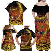 Personalised Papua New Guinea 49th Anniversary Family Matching Off Shoulder Maxi Dress and Hawaiian Shirt Bird of Paradise Unity In Diversity LT9 - Polynesian Pride