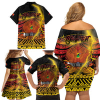 Personalised Papua New Guinea 49th Anniversary Family Matching Off Shoulder Short Dress and Hawaiian Shirt Bird of Paradise Unity In Diversity LT9 - Polynesian Pride