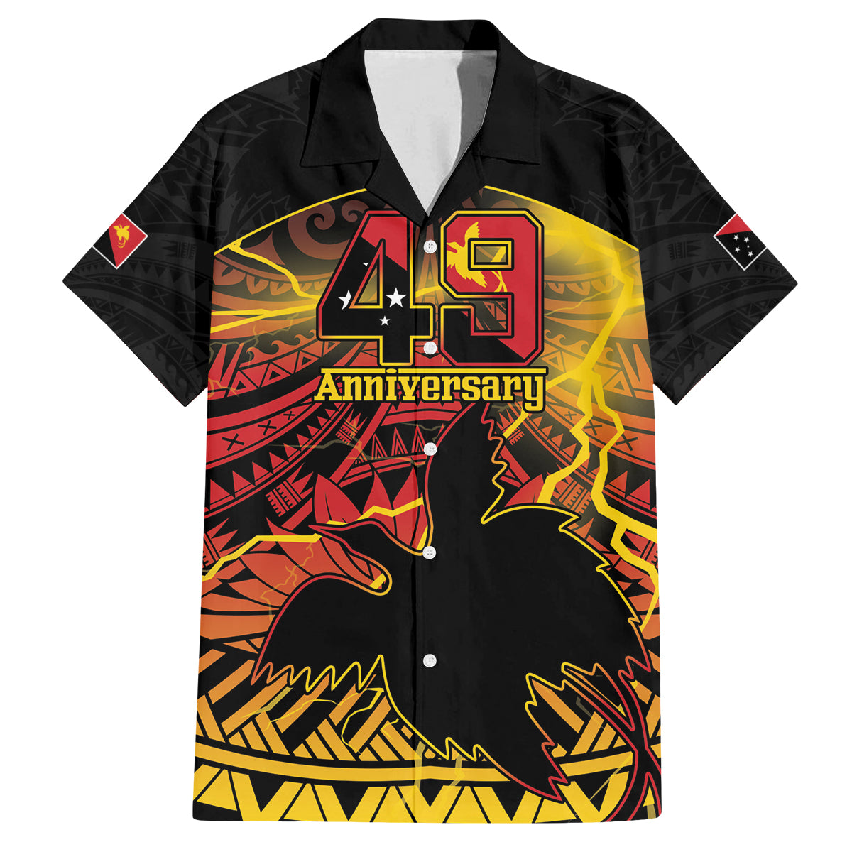 Personalised Papua New Guinea 49th Anniversary Family Matching Puletasi and Hawaiian Shirt Bird of Paradise Unity In Diversity LT9 Dad's Shirt - Short Sleeve Black - Polynesian Pride