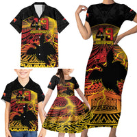 Personalised Papua New Guinea 49th Anniversary Family Matching Short Sleeve Bodycon Dress and Hawaiian Shirt Bird of Paradise Unity In Diversity LT9 - Polynesian Pride
