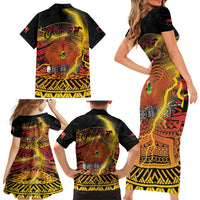 Personalised Papua New Guinea 49th Anniversary Family Matching Short Sleeve Bodycon Dress and Hawaiian Shirt Bird of Paradise Unity In Diversity LT9 - Polynesian Pride