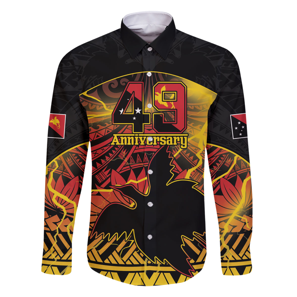 Personalised Papua New Guinea 49th Anniversary Family Matching Short Sleeve Bodycon Dress and Hawaiian Shirt Bird of Paradise Unity In Diversity LT9 Dad's Shirt - Long Sleeve Black - Polynesian Pride