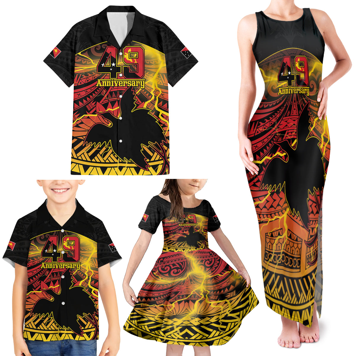 Personalised Papua New Guinea 49th Anniversary Family Matching Tank Maxi Dress and Hawaiian Shirt Bird of Paradise Unity In Diversity LT9 - Polynesian Pride