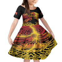 Personalised Papua New Guinea 49th Anniversary Kid Short Sleeve Dress Bird of Paradise Unity In Diversity LT9 KID Black - Polynesian Pride