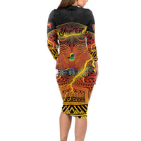 Personalised Papua New Guinea 49th Anniversary Long Sleeve Bodycon Dress Bird of Paradise Unity In Diversity LT9 - Polynesian Pride
