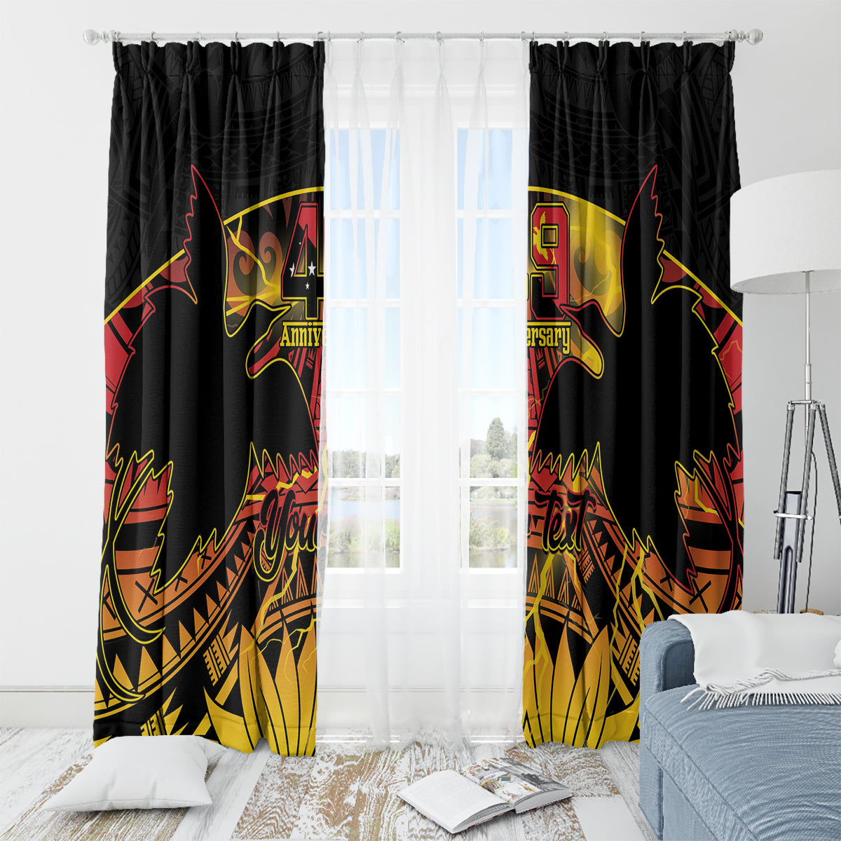 Personalised Papua New Guinea 49th Anniversary Window Curtain Bird of Paradise Unity In Diversity