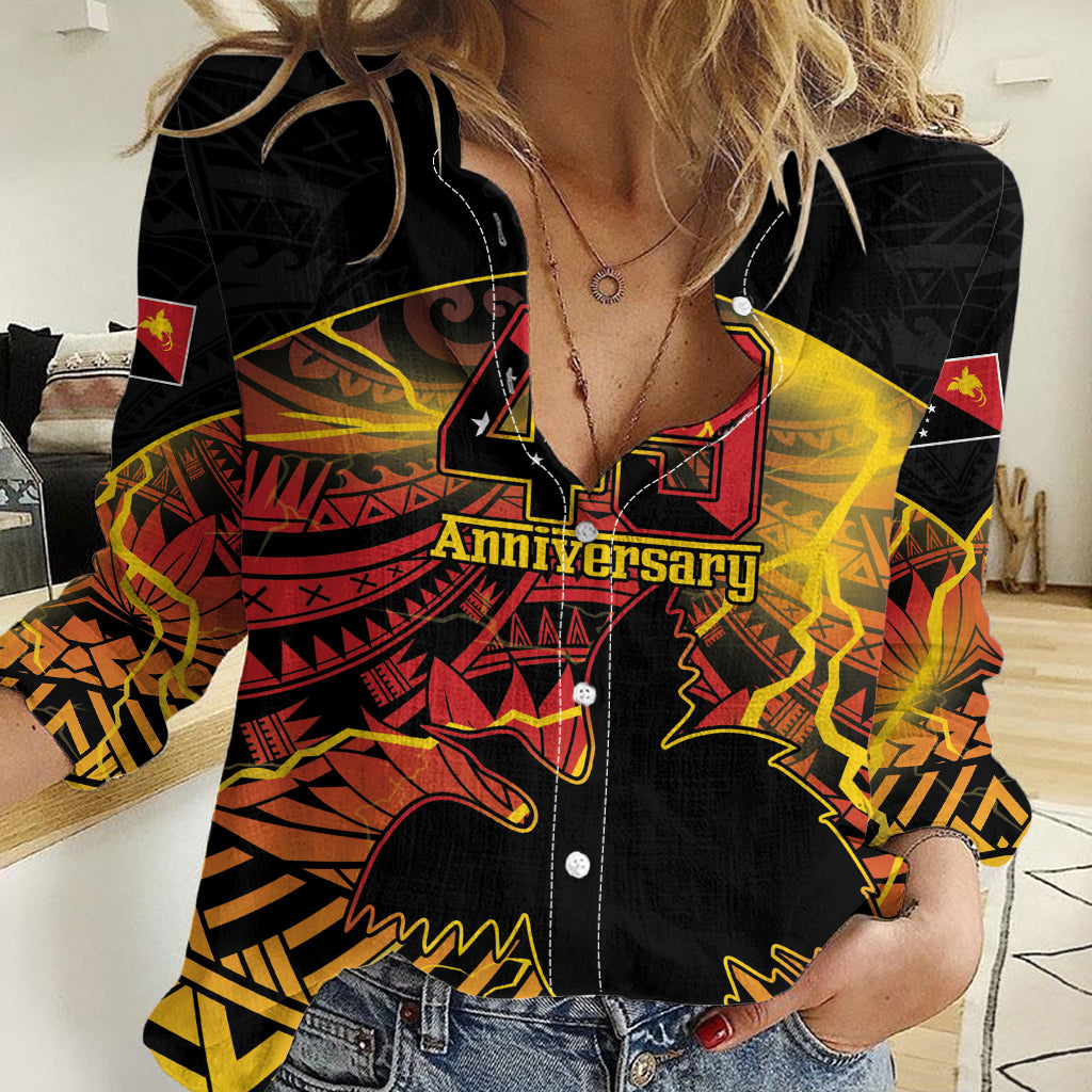 Personalised Papua New Guinea 49th Anniversary Women Casual Shirt Bird of Paradise Unity In Diversity LT9 Female Black - Polynesian Pride