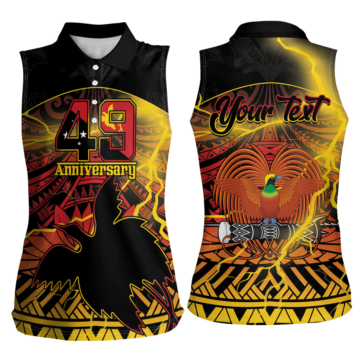 Personalised Papua New Guinea 49th Anniversary Women Sleeveless Polo Shirt Bird of Paradise Unity In Diversity LT9 - Polynesian Pride