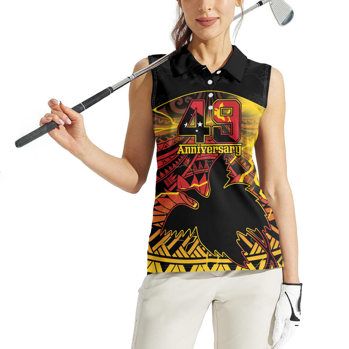 Personalised Papua New Guinea 49th Anniversary Women Sleeveless Polo Shirt Bird of Paradise Unity In Diversity LT9 - Polynesian Pride