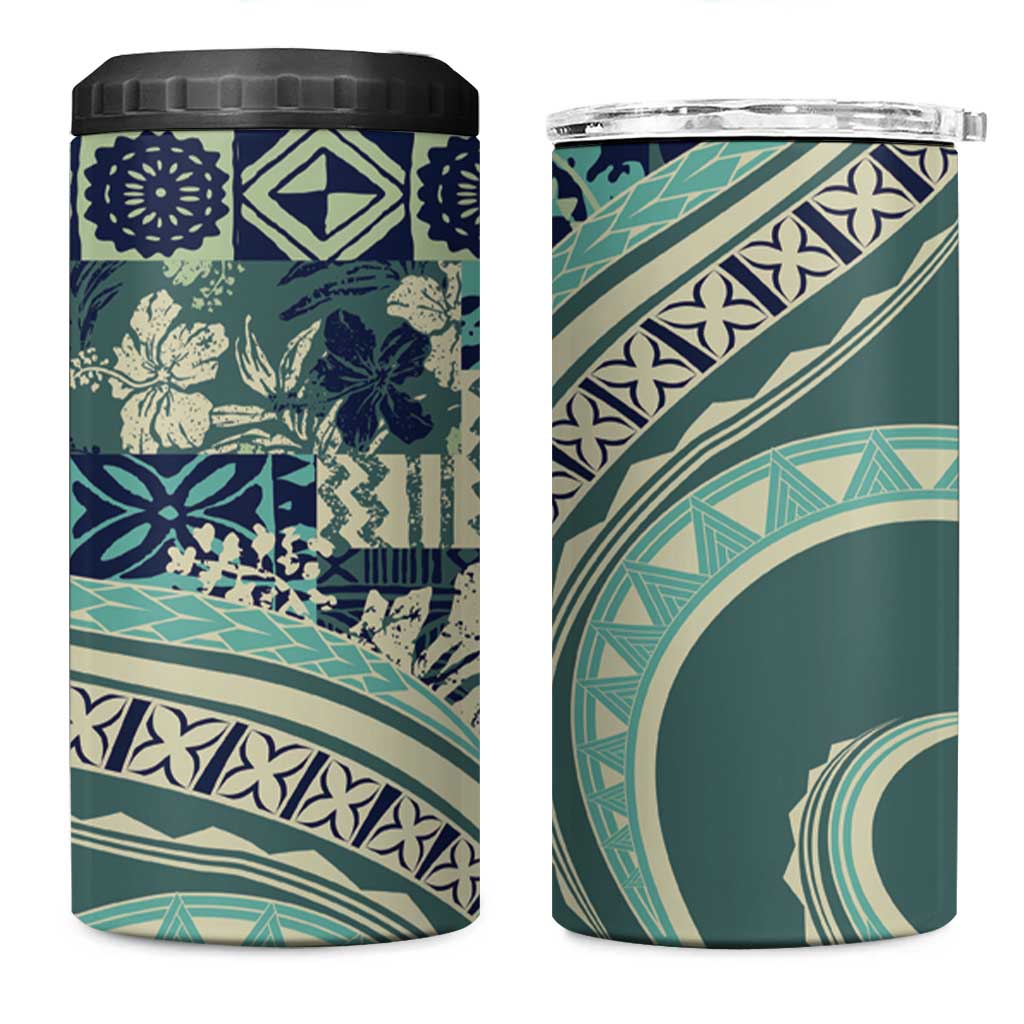 Hawaiian Hibiscus Tribal Vintage Motif 4 in 1 Can Cooler Tumbler Ver 1 LT9 One Size: 16 oz Sea Green - Polynesian Pride
