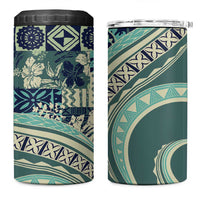 Hawaiian Hibiscus Tribal Vintage Motif 4 in 1 Can Cooler Tumbler Ver 1 LT9 One Size: 16 oz Sea Green - Polynesian Pride