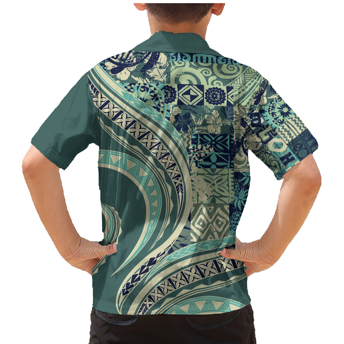 Hawaiian Hibiscus Tribal Vintage Motif Family Matching Mermaid Dress and Hawaiian Shirt Ver 1 LT9 - Polynesian Pride