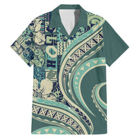Hawaiian Hibiscus Tribal Vintage Motif Family Matching Mermaid Dress and Hawaiian Shirt Ver 1 LT9 Dad's Shirt - Short Sleeve Sea Green - Polynesian Pride