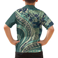 Hawaiian Hibiscus Tribal Vintage Motif Family Matching Off The Shoulder Long Sleeve Dress and Hawaiian Shirt Ver 1 LT9 - Polynesian Pride