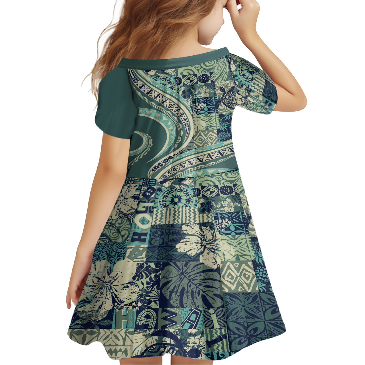 Hawaiian Hibiscus Tribal Vintage Motif Family Matching Off Shoulder Short Dress and Hawaiian Shirt Ver 1 LT9 - Polynesian Pride