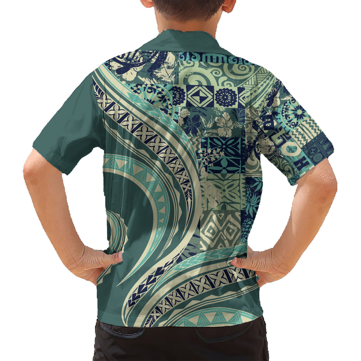 Hawaiian Hibiscus Tribal Vintage Motif Family Matching Short Sleeve Bodycon Dress and Hawaiian Shirt Ver 1 LT9 - Polynesian Pride