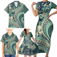 Hawaiian Hibiscus Tribal Vintage Motif Family Matching Short Sleeve Bodycon Dress and Hawaiian Shirt Ver 1 LT9 - Polynesian Pride