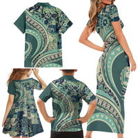 Hawaiian Hibiscus Tribal Vintage Motif Family Matching Short Sleeve Bodycon Dress and Hawaiian Shirt Ver 1 LT9 - Polynesian Pride
