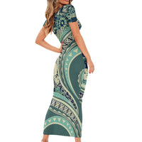 Hawaiian Hibiscus Tribal Vintage Motif Family Matching Short Sleeve Bodycon Dress and Hawaiian Shirt Ver 1 LT9 - Polynesian Pride