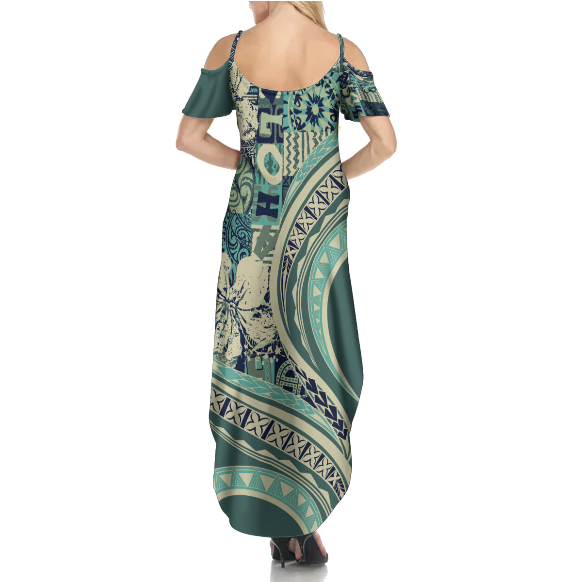 Hawaiian Hibiscus Tribal Vintage Motif Family Matching Summer Maxi Dress and Hawaiian Shirt Ver 1 LT9 - Polynesian Pride