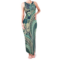 Hawaiian Hibiscus Tribal Vintage Motif Family Matching Tank Maxi Dress and Hawaiian Shirt Ver 1 LT9 Mom's Dress Sea Green - Polynesian Pride